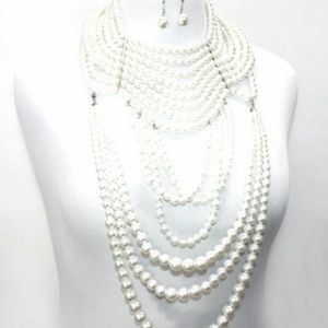 2 In 1 Multi Layer Pearl Statement Necklace